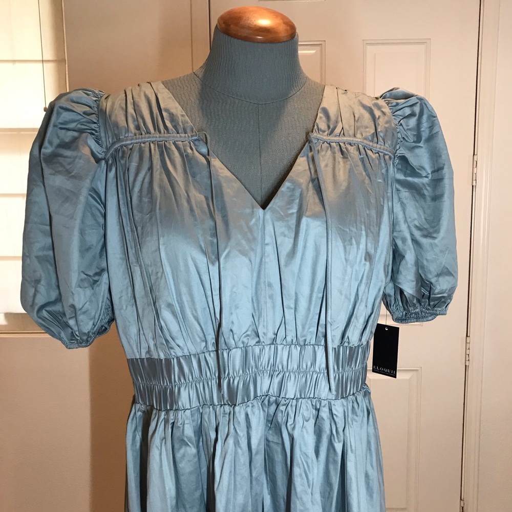Eloquii Dress NWOT Plus Size 20 Midi Puff Sleeve Pockets in Ston… - Picture 9 of 9